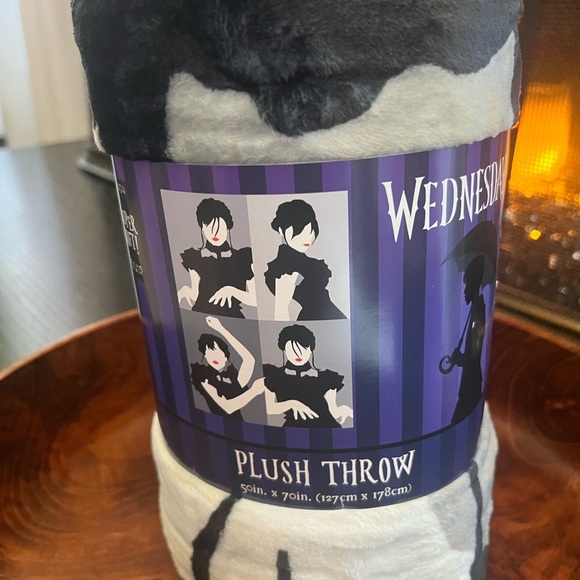 mgm Other - Wednesday Plush Throw Blanket - Black and Gray
